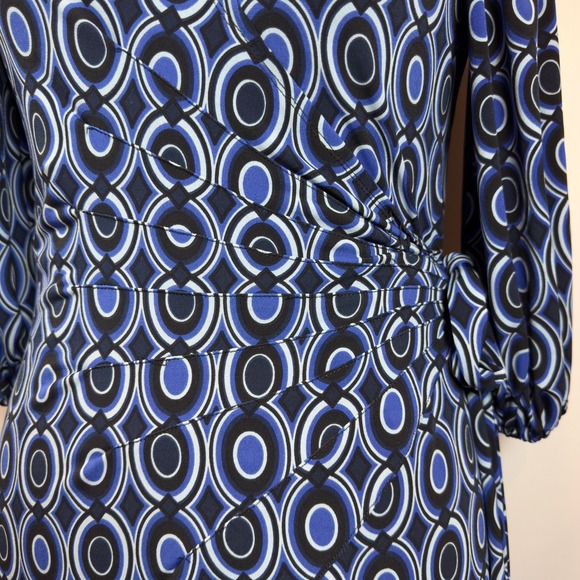Boho Glam Slimming Peacock Print Wrap Dress size 12 Date Night or Business Wear - Picture 7 of 11